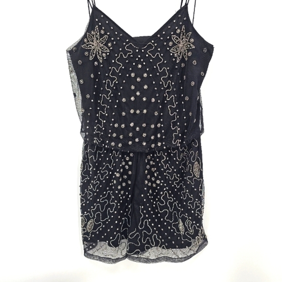 Dex Pants - Dex Black Beaded Romper | Size L | Glam Party Festival Look